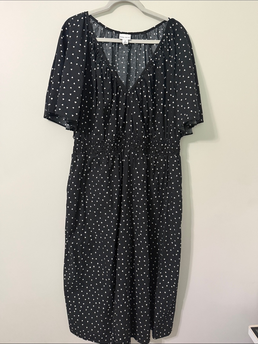 Ava and Liv Black Midi Dress with White Heart Print